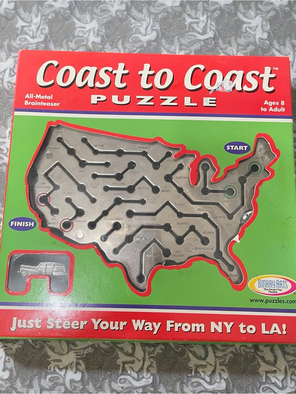 Coast to coast puzzle, map, car,  instructions and solutions, age 8 and up